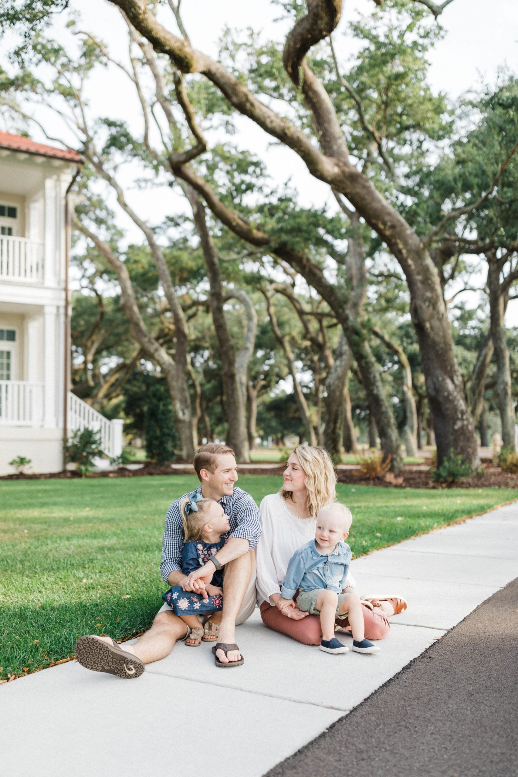 family portrait in front of centennial plaza in gulfport ms