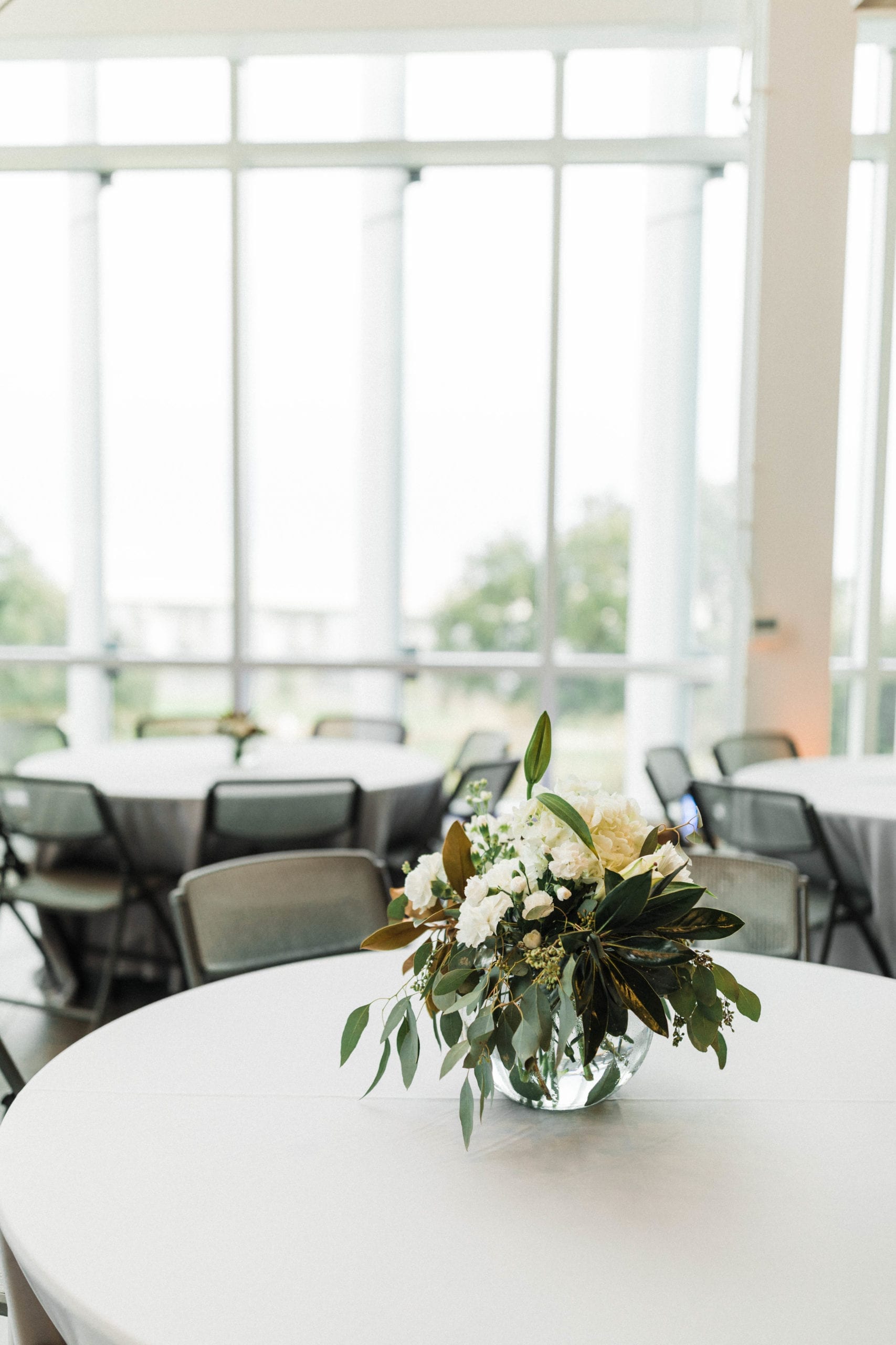 Floral Center pieces at Maritime and Seafood Industry Museum wedding