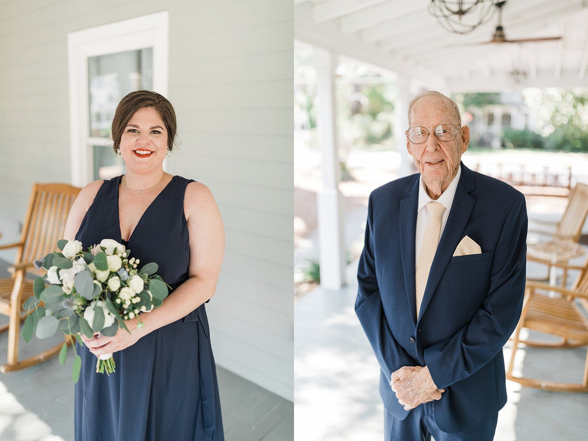 portrait of bridesmaid and groomsman on porch