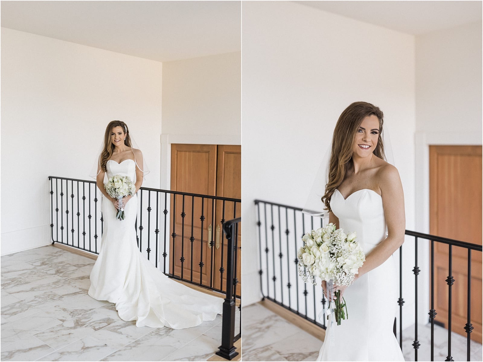 indoor bridal portraits with bouquet