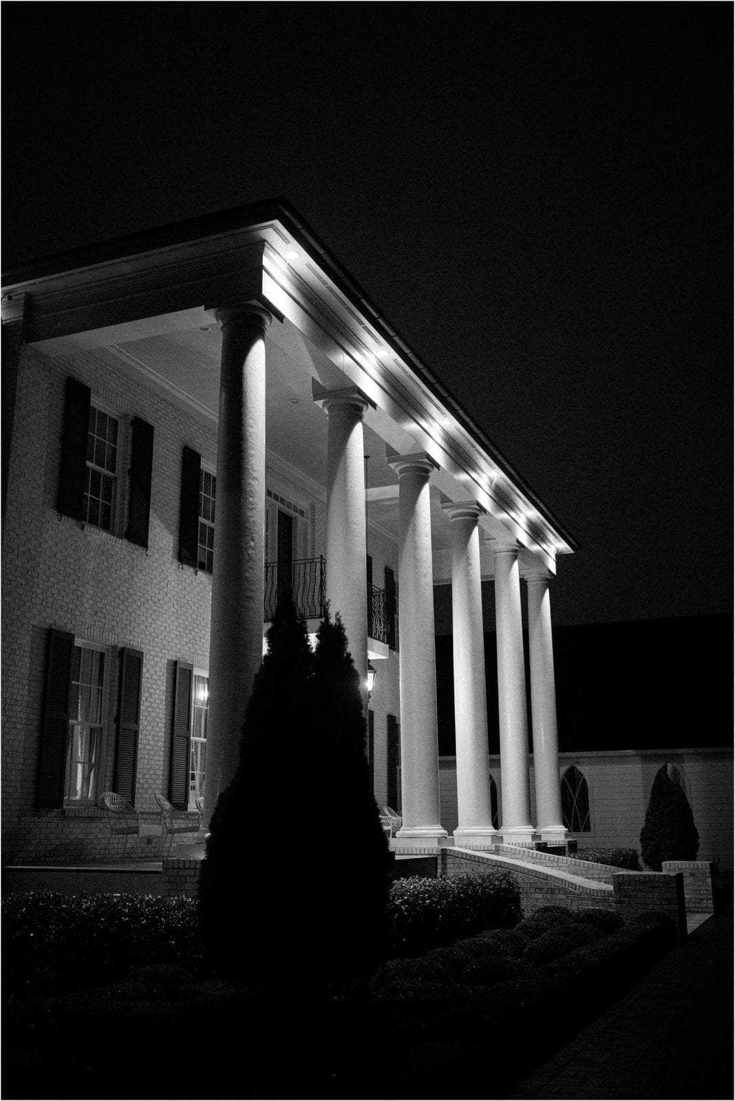 black and white image of the venue at night